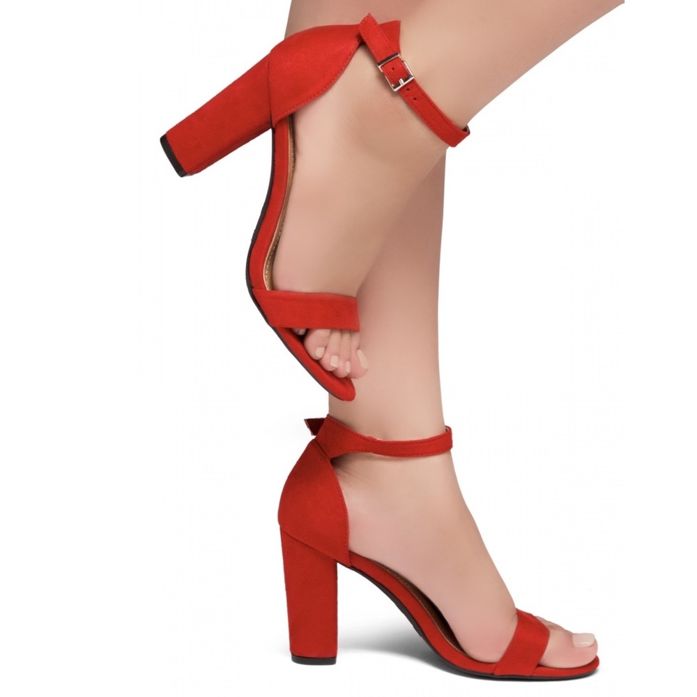 ShoeLand Red Suede Enlove Chunky Heeled Sandal 4" Heel Size 6 Party Prom Glam